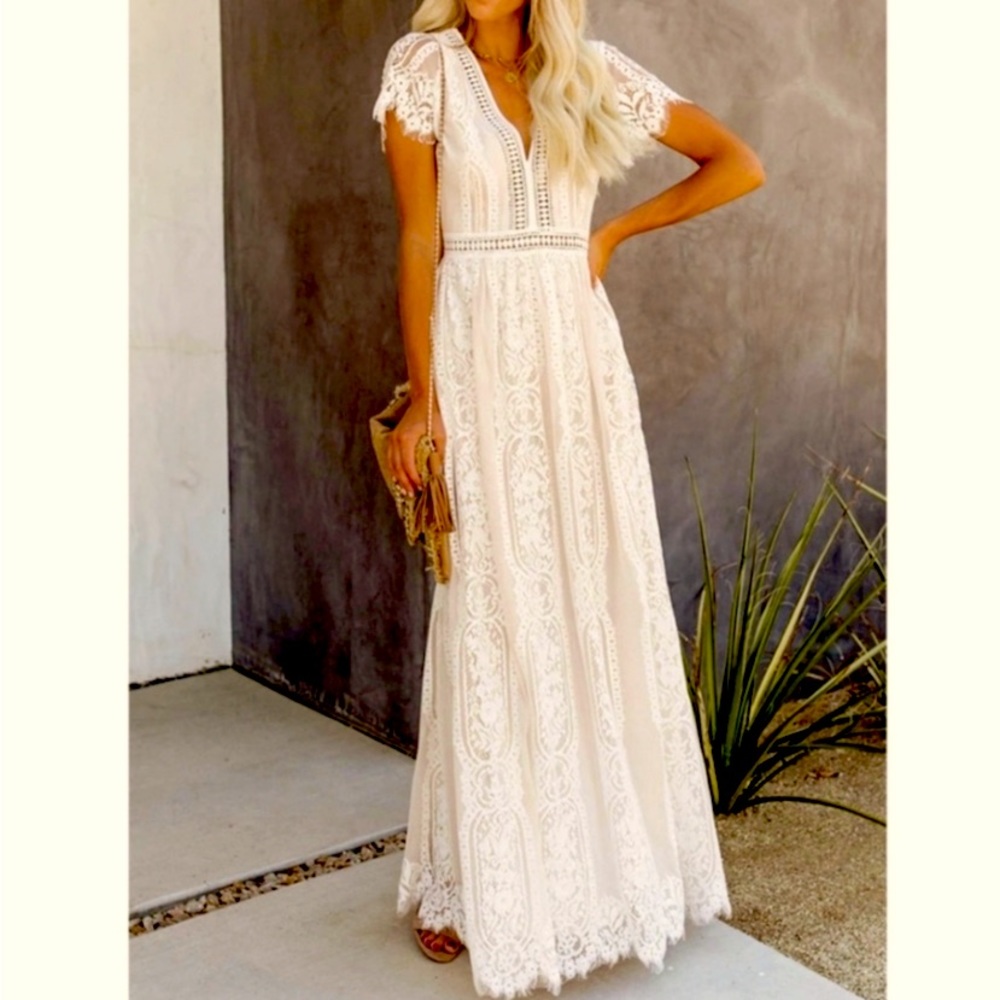 White LACE MAXI DRESS size 12 to 14